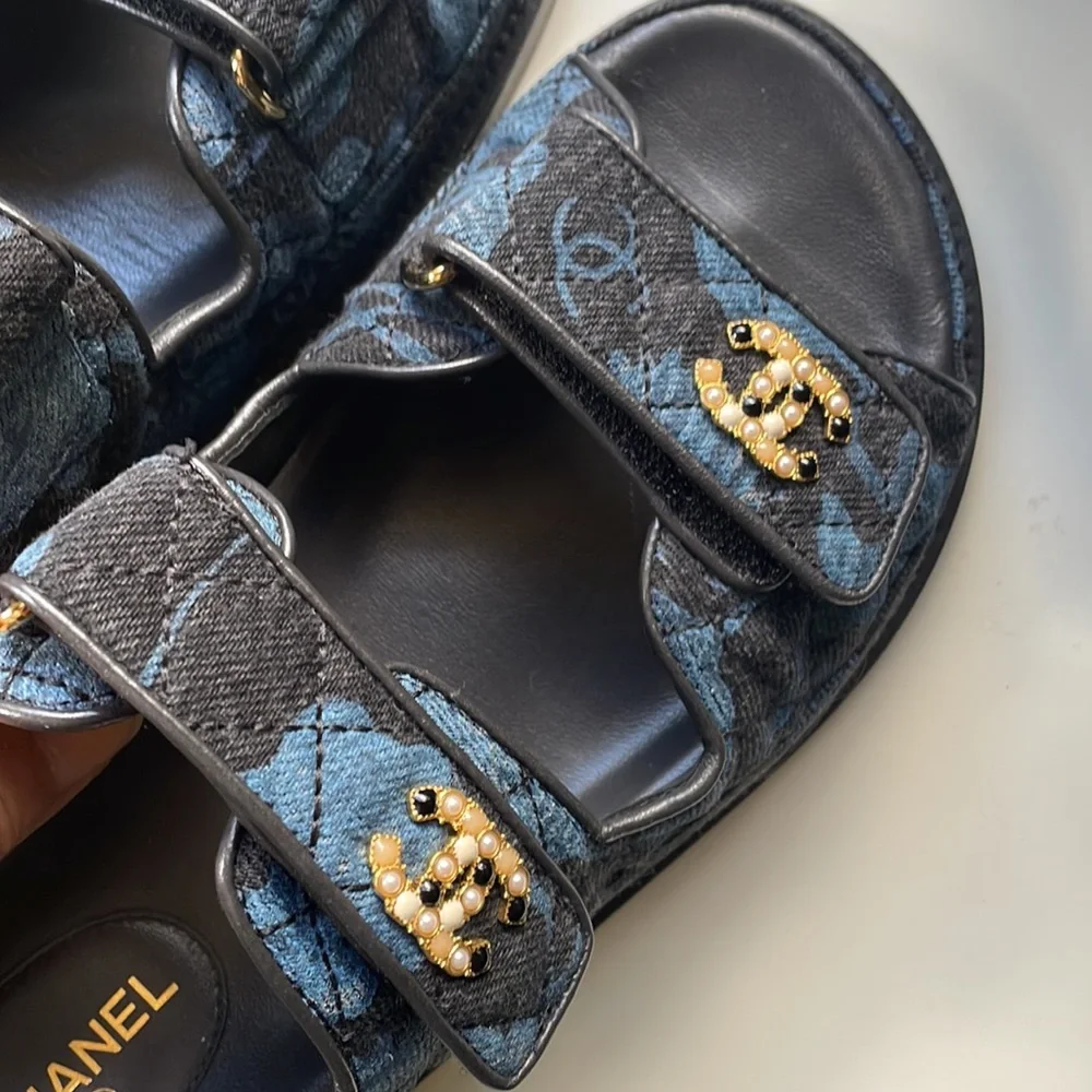 Chanel Blue denim Dad Sandals 37.5 - Picture 7 of 13